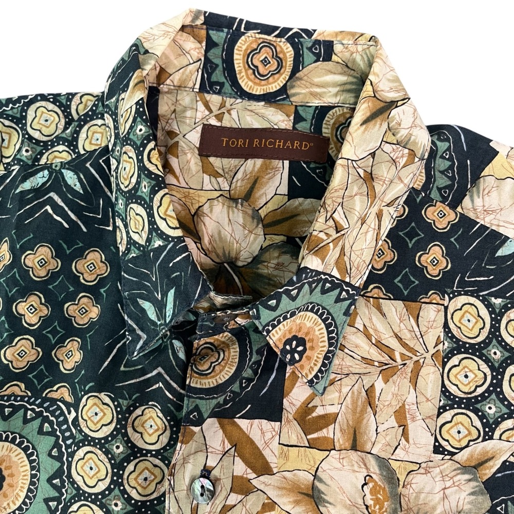 Tori Richard Men's Large Cotton Lawn Tropical Patchwork Hibiscus Aloha Shirt USA